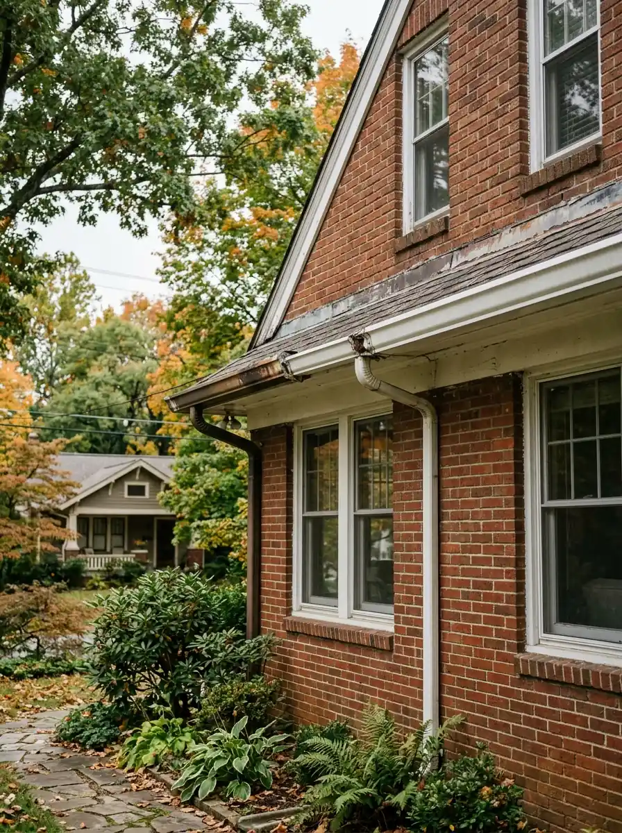 gutter run with three mismatched profile sections joined on one elevation in Knoxville Tennessee