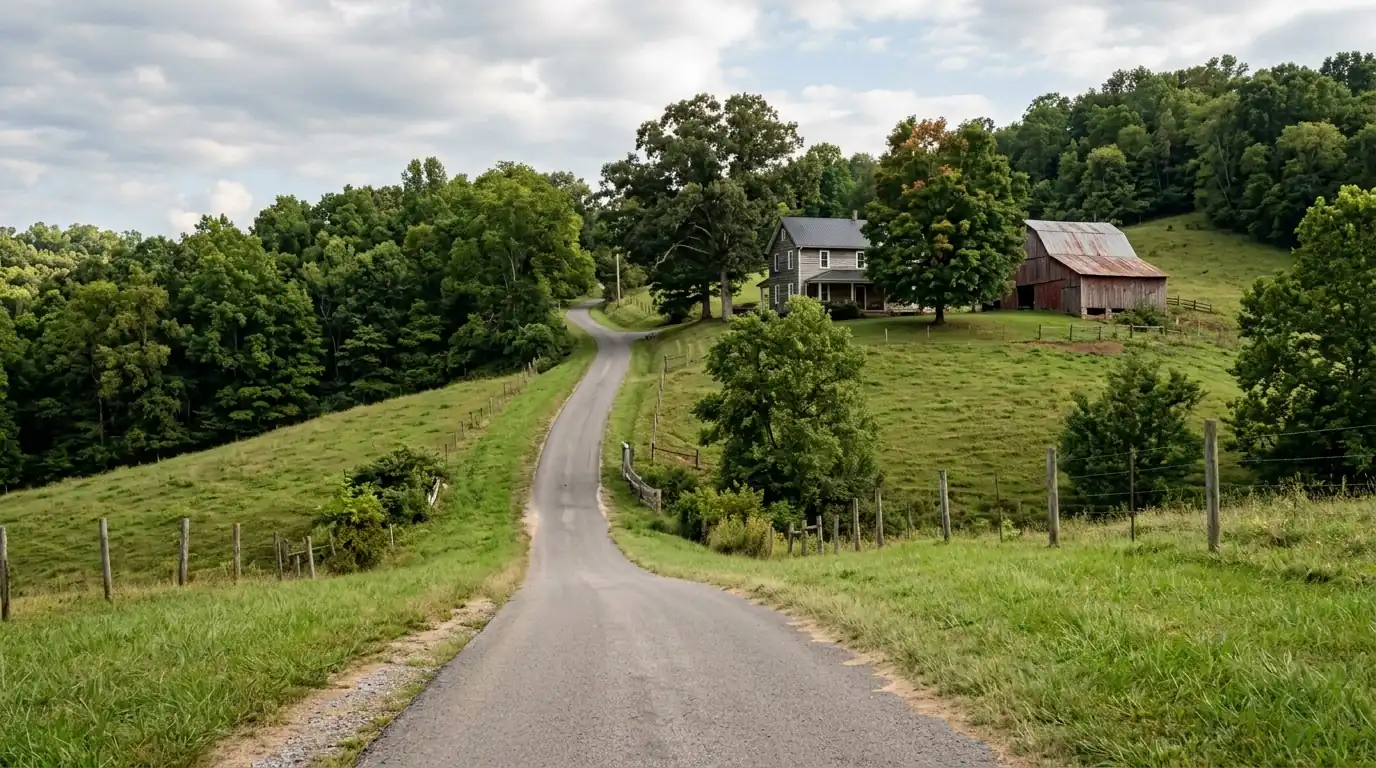 steep single lane road climbing to a country property in Kimberlin Heights Knoxville Tennessee
