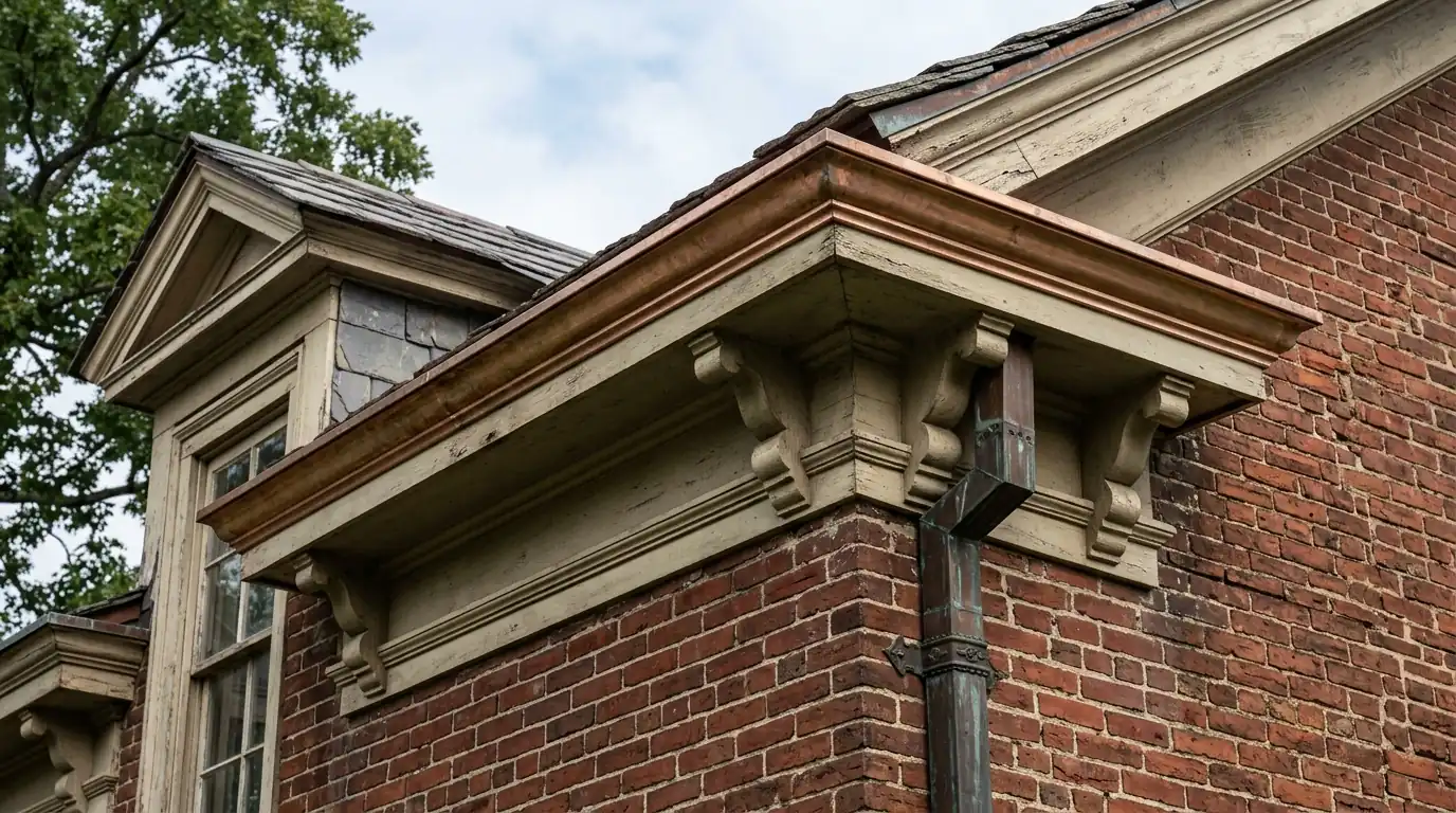 original box gutter detail on a historic house in Loudon Tennessee