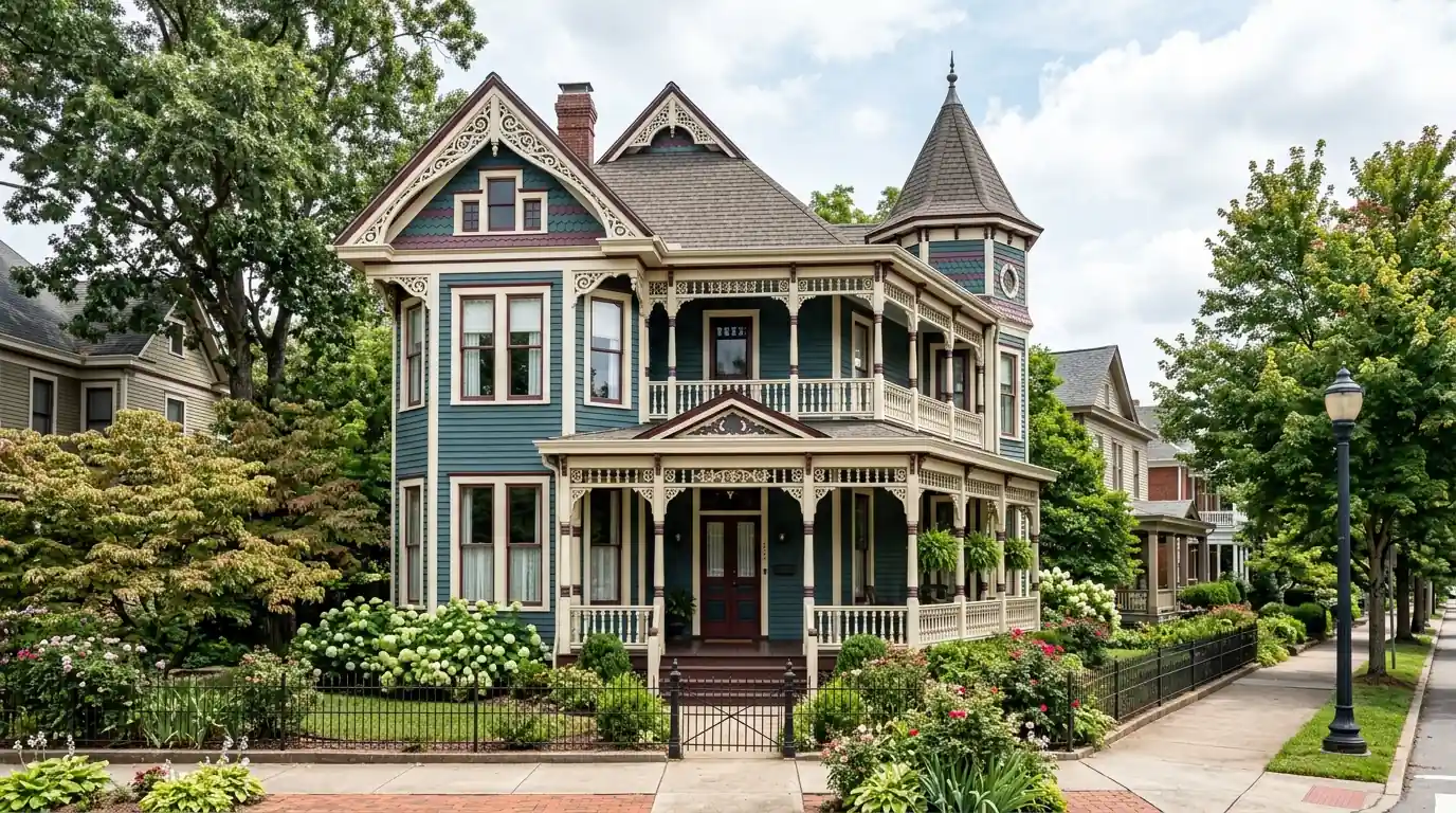 two story Victorian house with decorative trim in a historic Knoxville Tennessee district