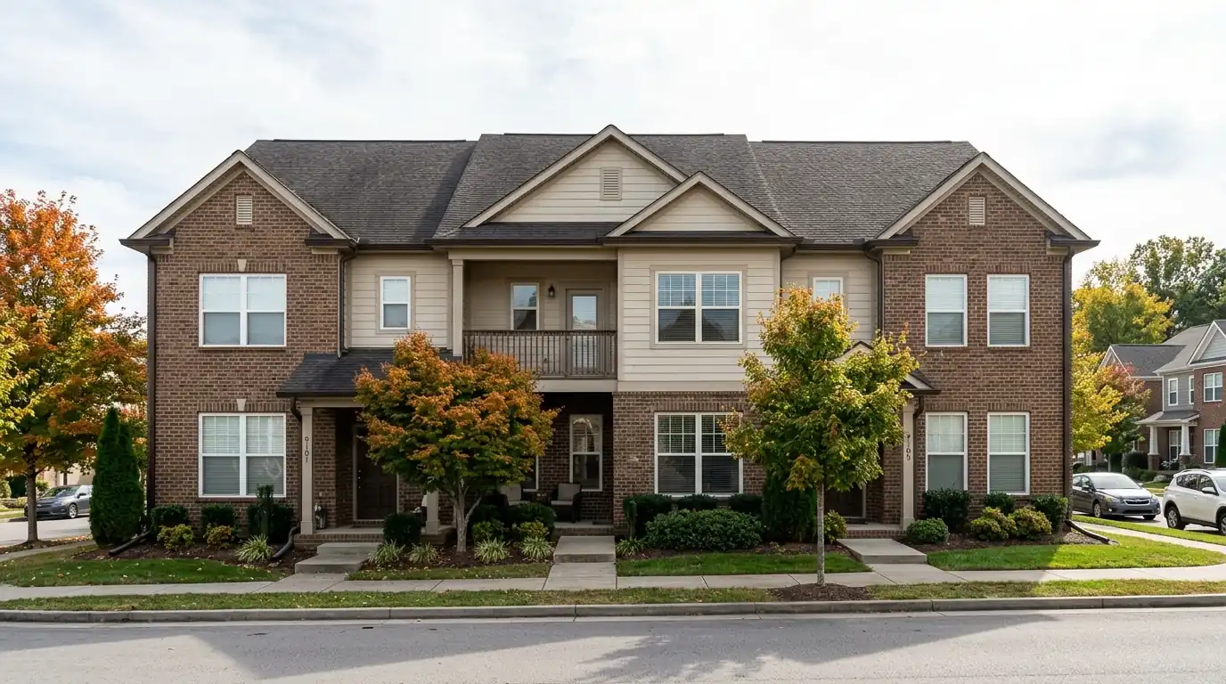continuous gutter run spanning three townhome units in Cedar Bluff Knoxville Tennessee