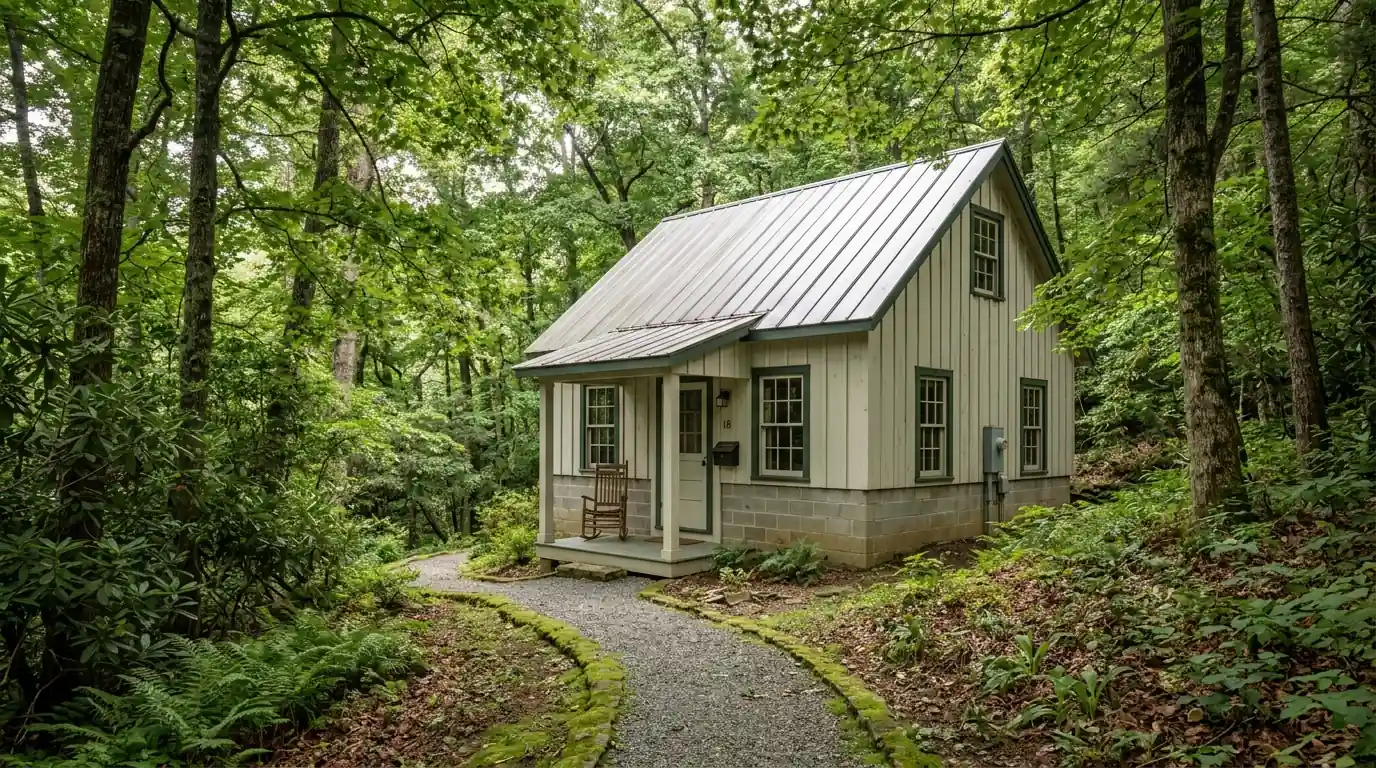 original TVA village house under heavy forest canopy at Norris Tennessee